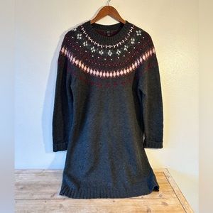 J.Crew Gray Lamb Marino Alpaca Wool Sweater Dress With Jewels Around Neck Size L